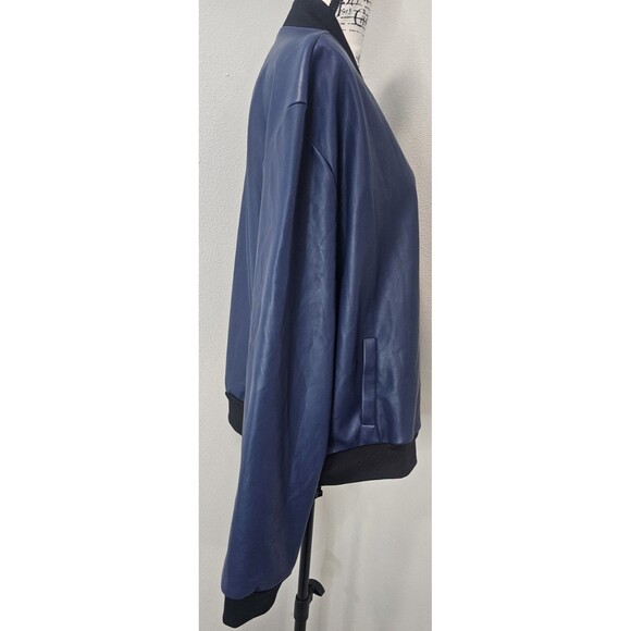 Lularoe Faux Leather 3XL Stevie Bomber Jacket Blue Black Silver Zipper HTF New - Picture 6 of 12